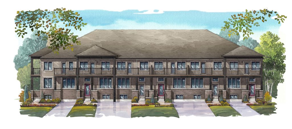 Plan 1, 20' OpenPlan Towns at Cassette: elevation rendering of a town block