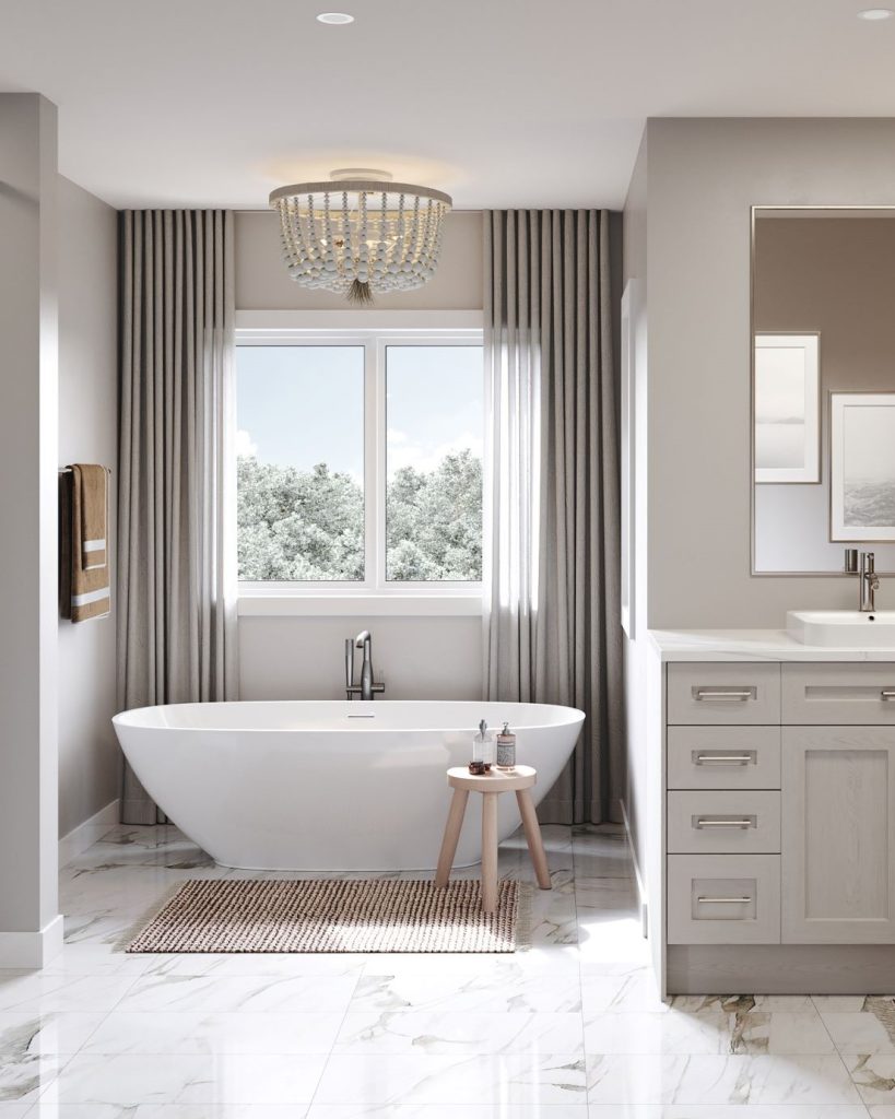 The Hawthorne Loft at Summer Valley: ensuite with a freestanding tub below a window