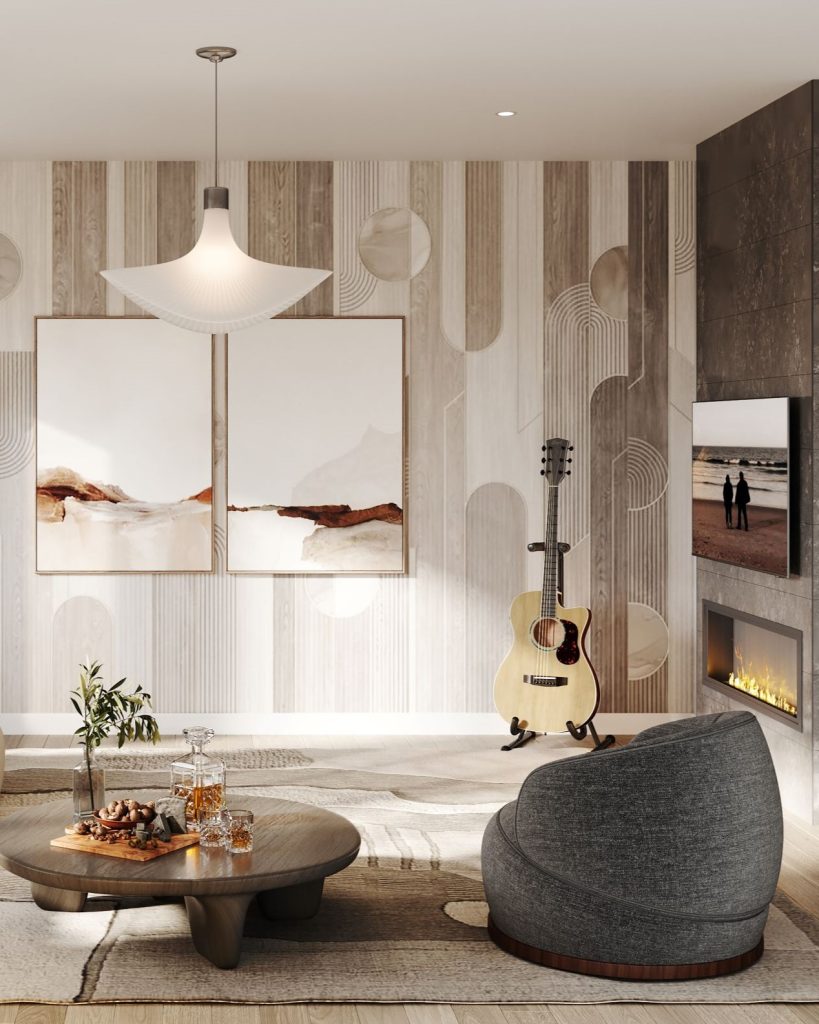 The Hawthorne Loft at Summer Valley: loft entertainment room with a swivel chair and guitar