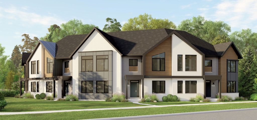 Plan 18, RL Collection at Creekside: elevation rendering of a town block