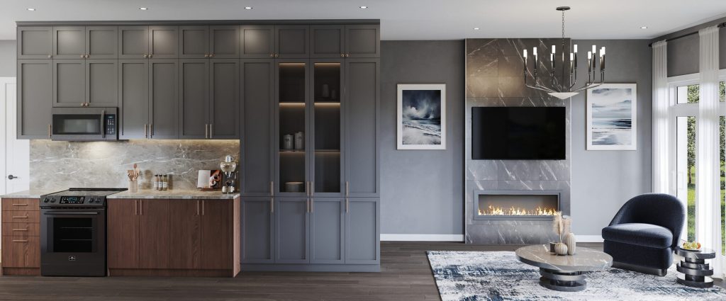 Summit Series lower residence Plan 1 at The Conservancy: kitchen open to the great room