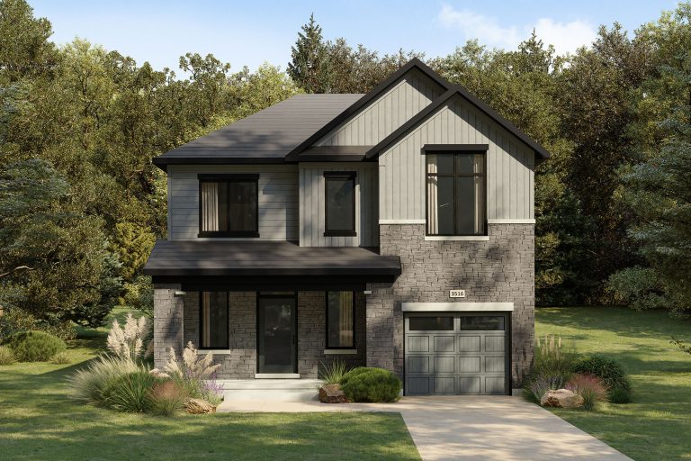 The Hemlock model home, 35' Collection: elevation rendering with a gable