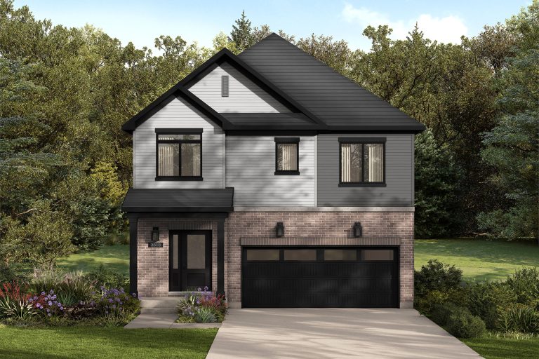 The Olive Loft, 35' Collection: elevation rendering with a double garage