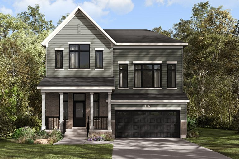 The Newbury, 42' Collection: elevation rendering with a covered porch