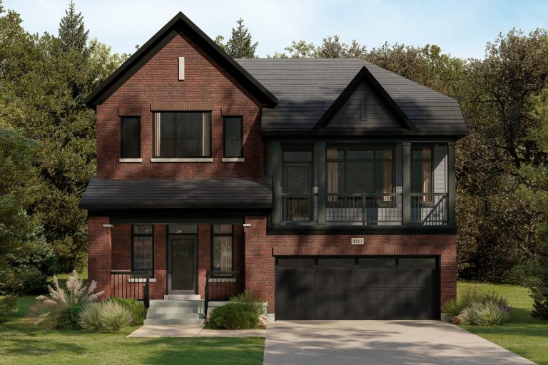 The Newbury, 42' Collection: elevation rendering with a gabled upper storey