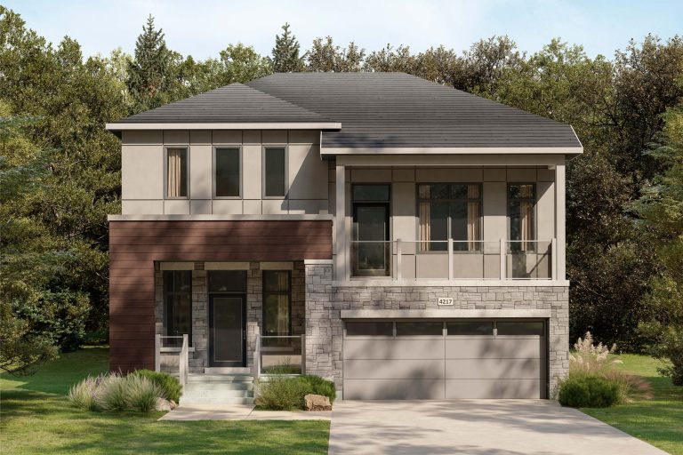 The Newbury, 42' Collection: elevation rendering with a balcony