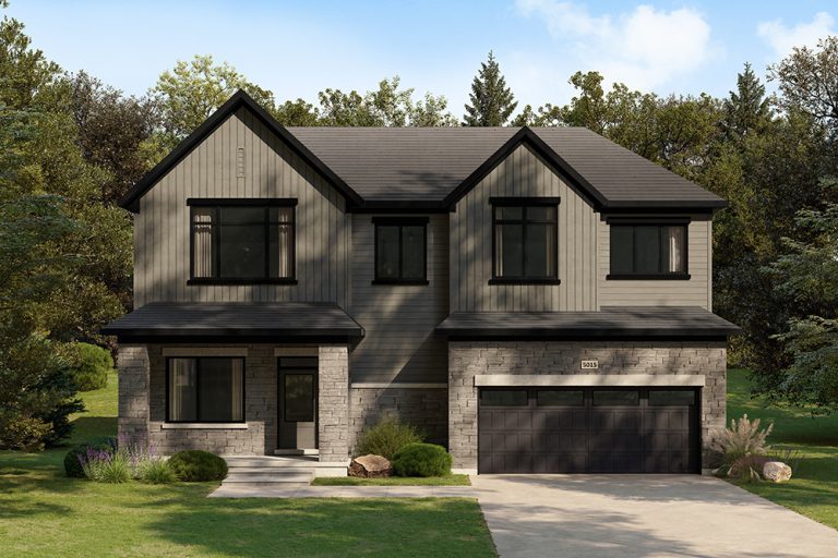 The Copperstone, 50' Collection: elevation rendering with twin gables