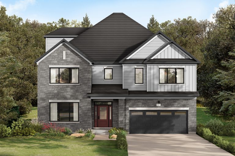 The Stonehaven, 50' Collection: elevation rendering with a gable