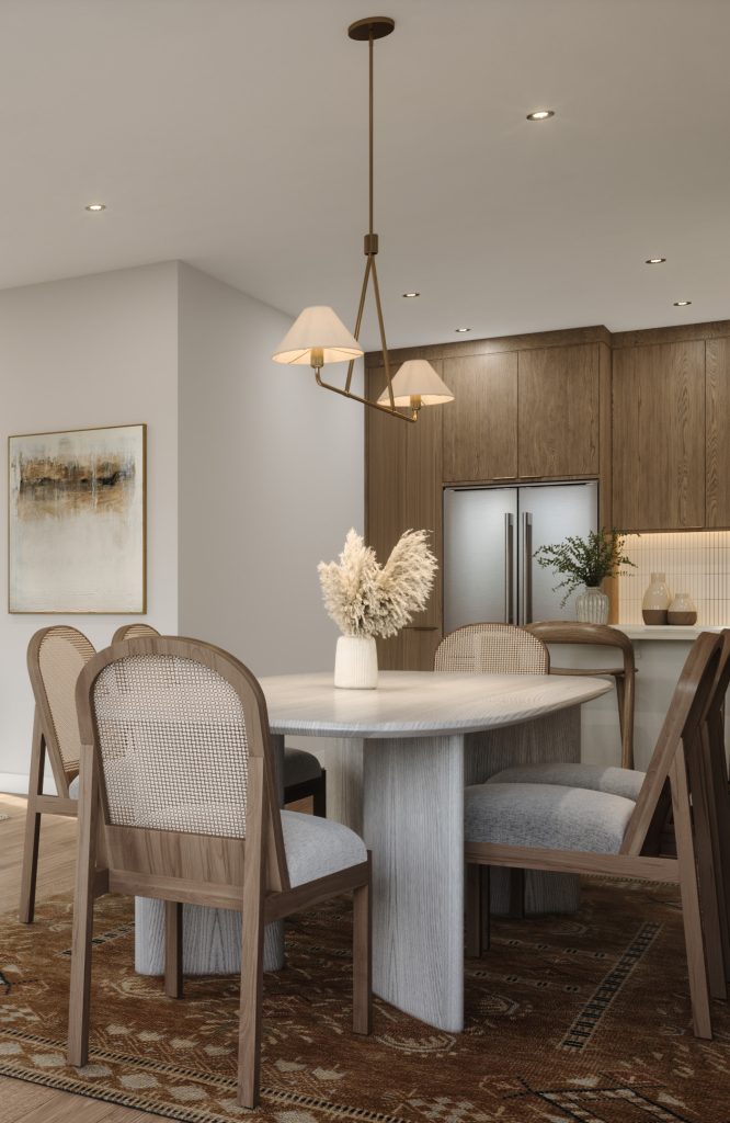 Plan 2C, Double Car Garage Towns at Fox Run: dining area open to the kitchen, with a round table