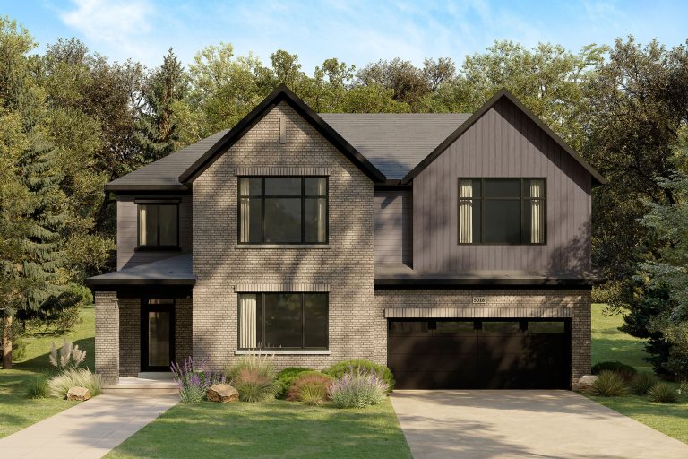 The Ironridge model home, 50' Collection: elevation rendering with a steep gable