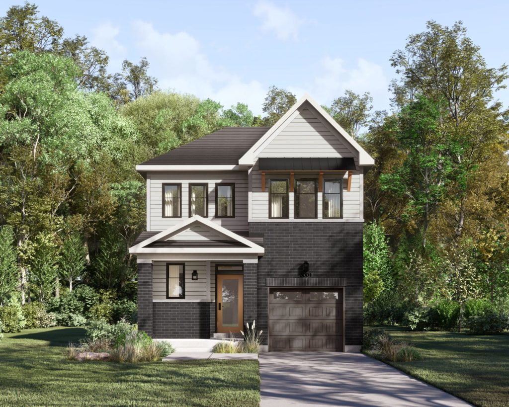 Series I at Fox Run: elevation rendering with a gabled porch and single garage