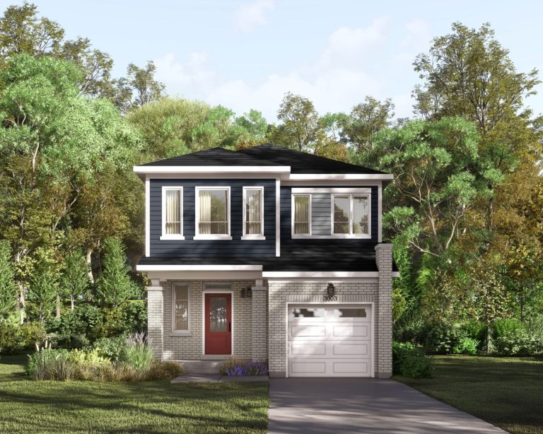 Series I Plan 3 at Fox Run: elevation rendering with a flat roofline