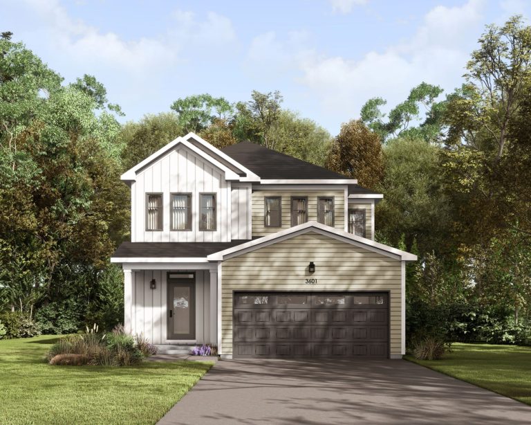 Series II Plan 1 at Fox Run: elevation rendering with a double garage