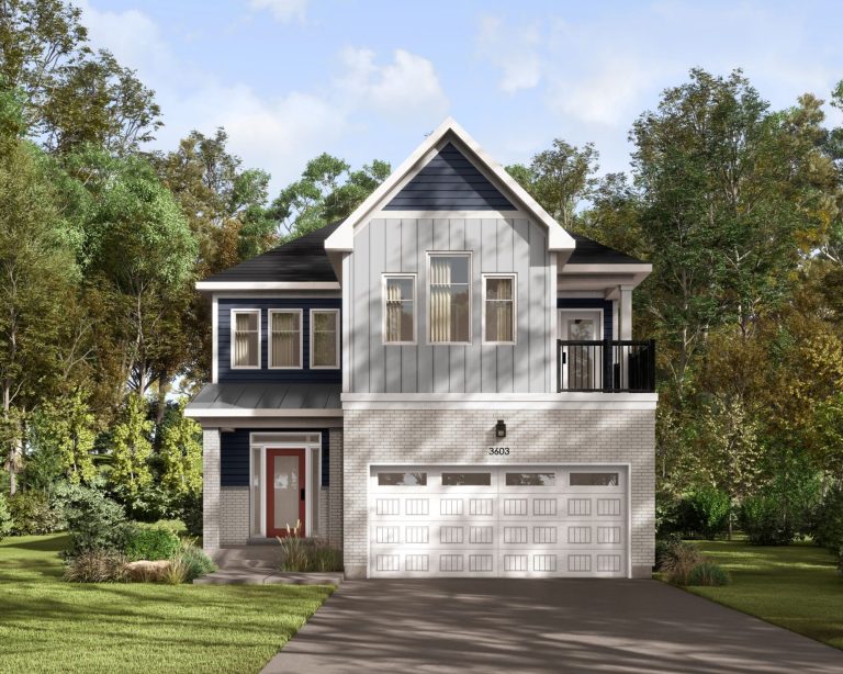 Series II Plan 3 at Fox Run: elevation rendering with a balcony