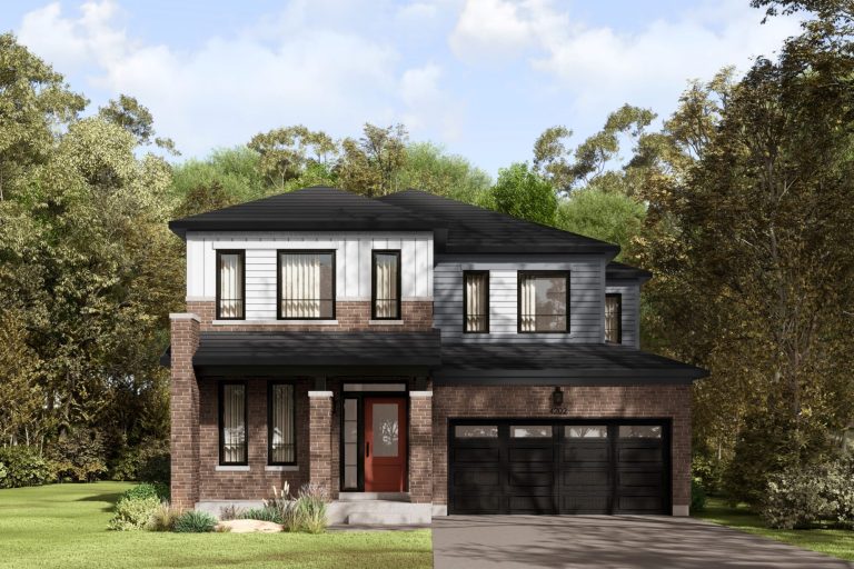 Series III Plan 2 at Fox Run: elevation rendering with a flat roofline
