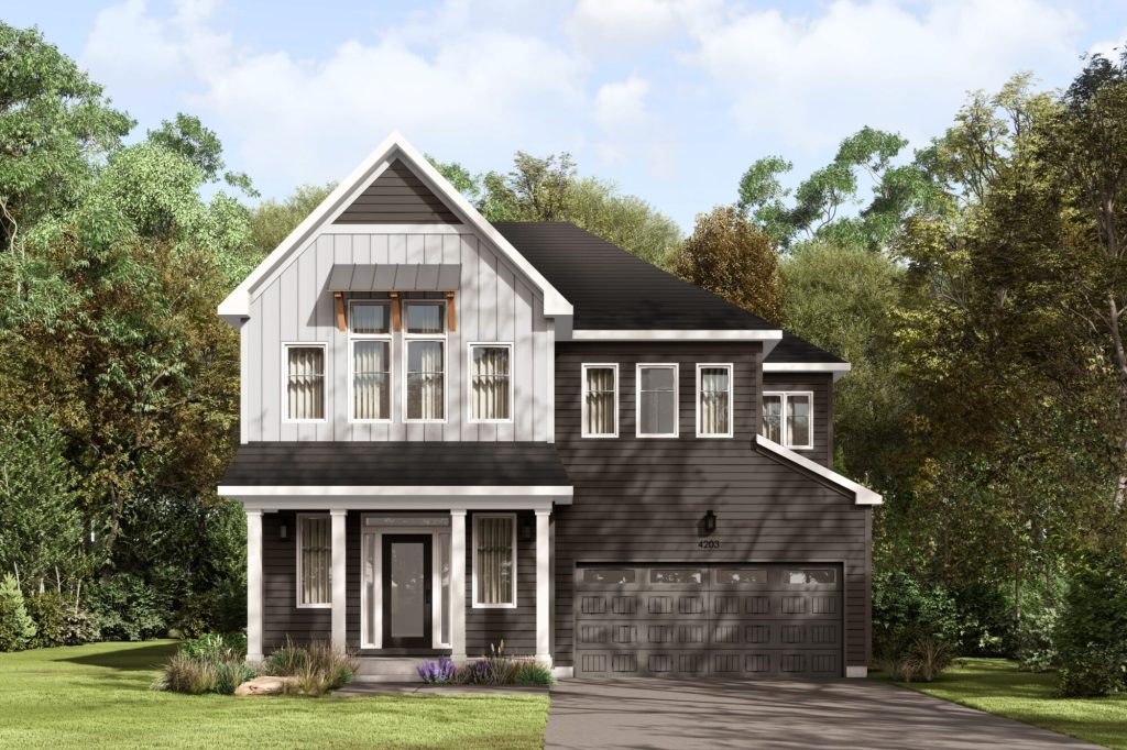 Series III at Fox Run: elevation rendering with a covered entry
