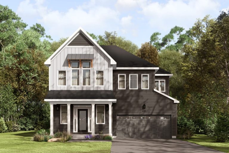 Series III at Fox Run: elevation rendering with a covered entry
