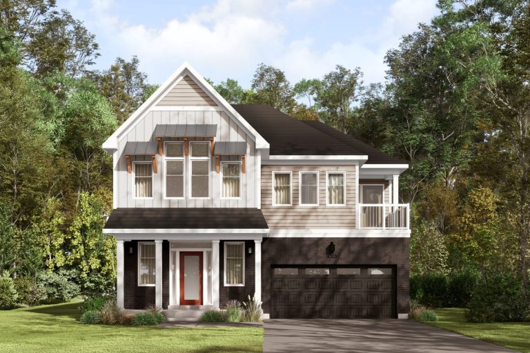 Series III Plan 3 at Fox Run: elevation rendering with a balcony over the garage