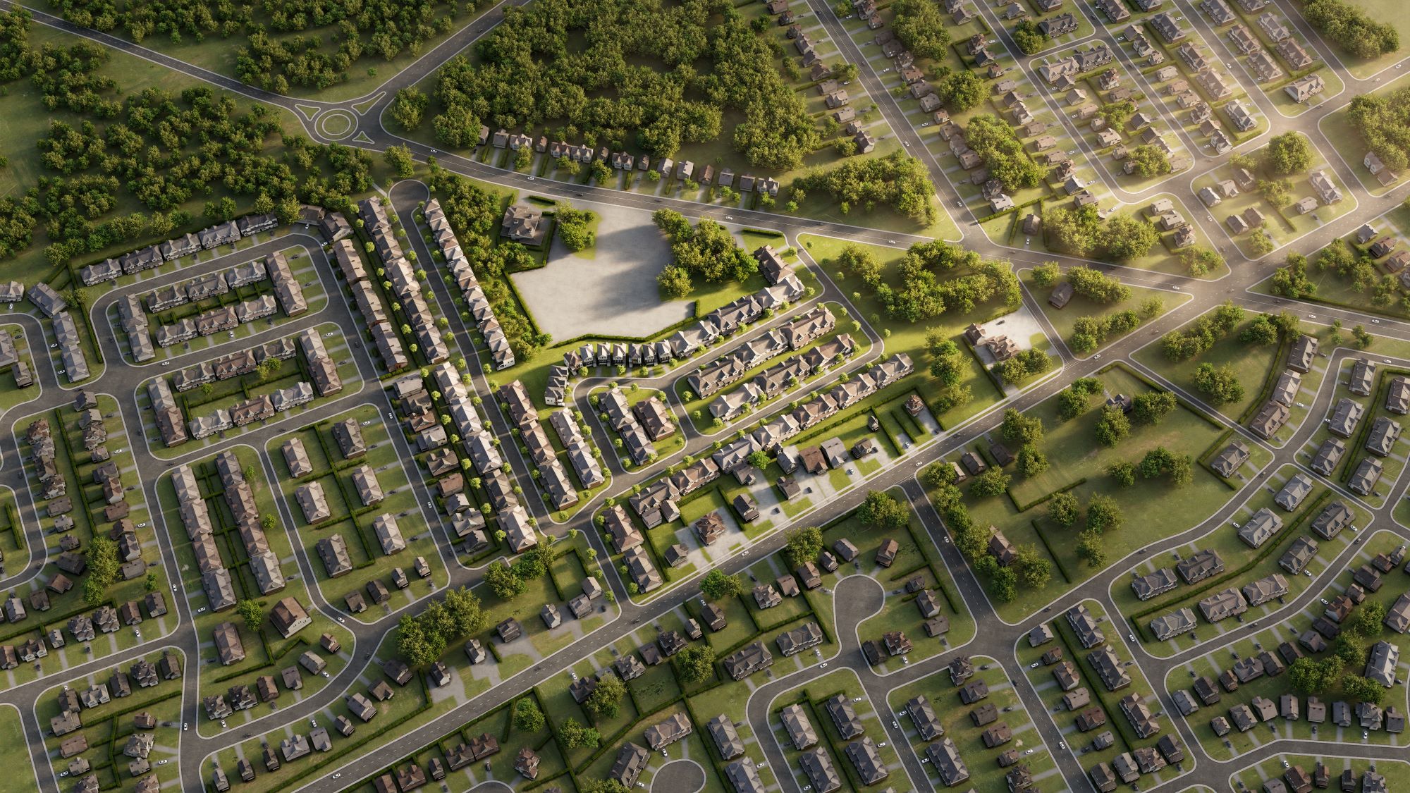 Aerial view of the Rhythm community and the surrounding Ottawa streets