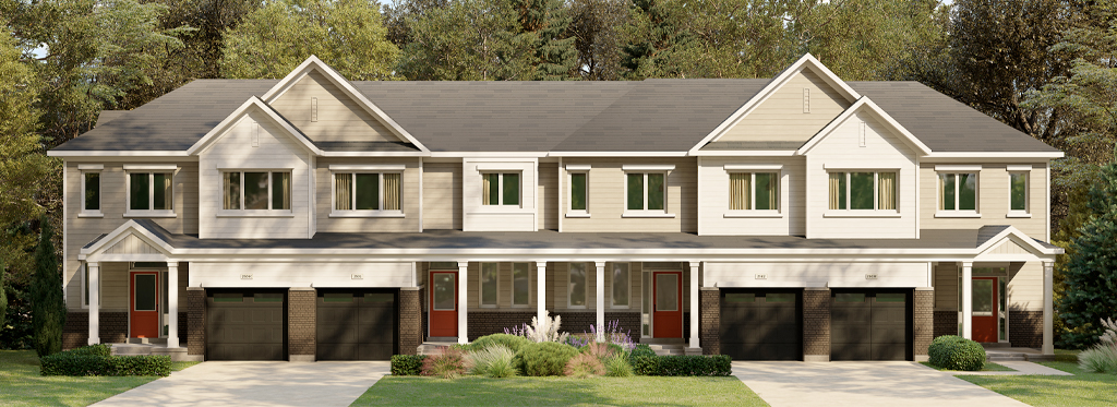 Plan 1, 25' Collection at Rhythm: elevation rendering of a town block