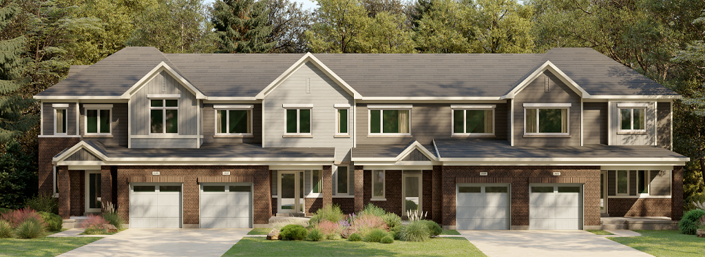 Plan 1, 25' Collection at Rhythm: elevation rendering of a town block