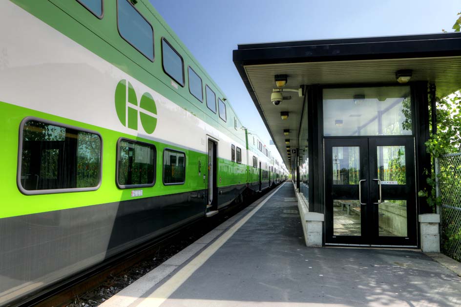 A GO train at a station platform