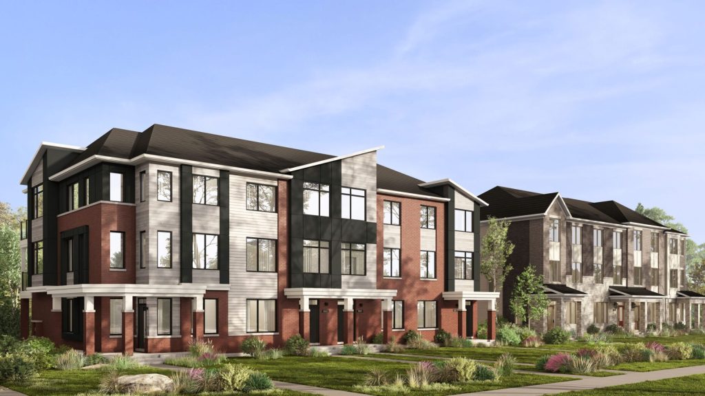 Streetscape rendering of the Advantage Townhomes at Arbor West