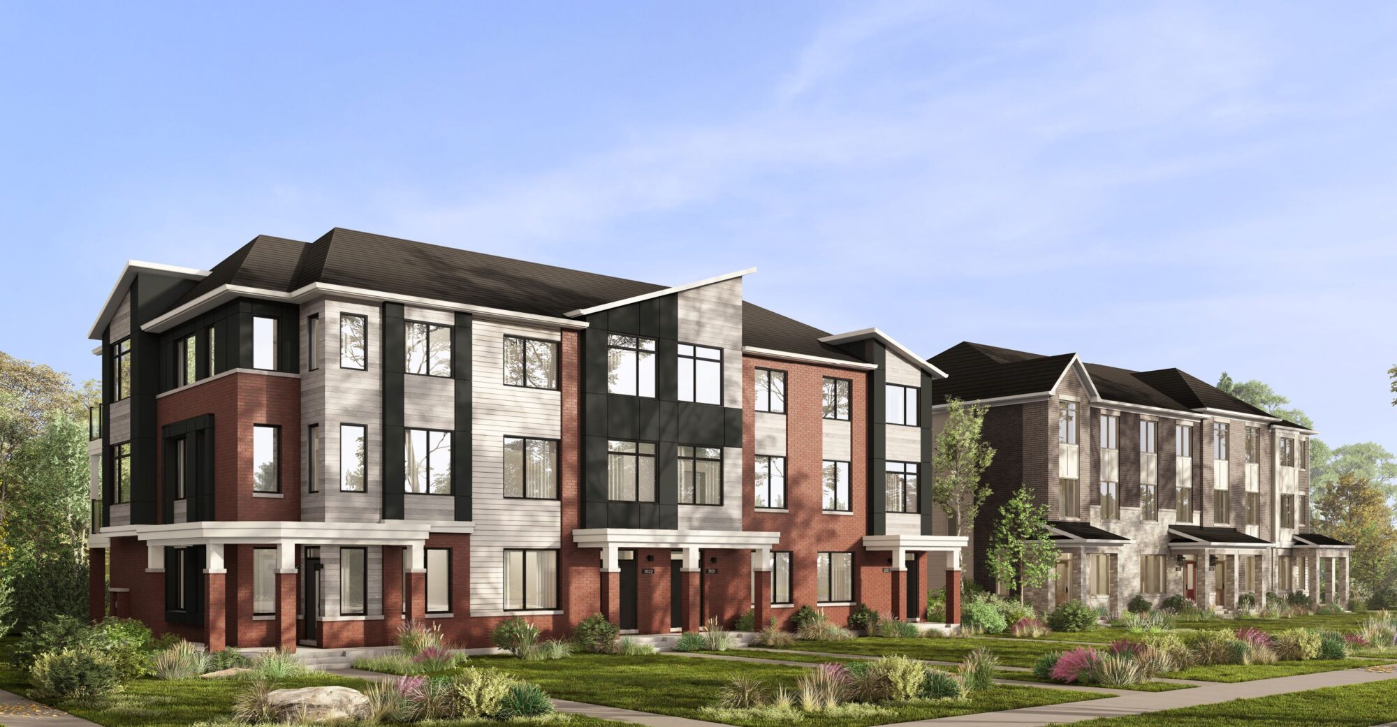 Streetscape rendering of the Advantage Townhomes at Arbor West