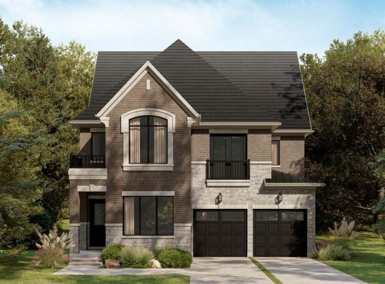 42' Collection elevation rendering with an arched window and double garage