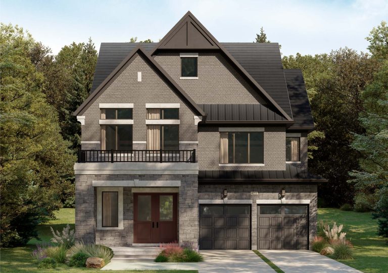 Plan 11 Elevation A, 42' Collection at Creekside: rendering with a steep gable and balcony