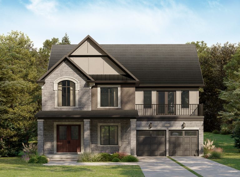 Plan 10 Elevation A, 50' Collection at Creekside: rendering with a balcony over the garage