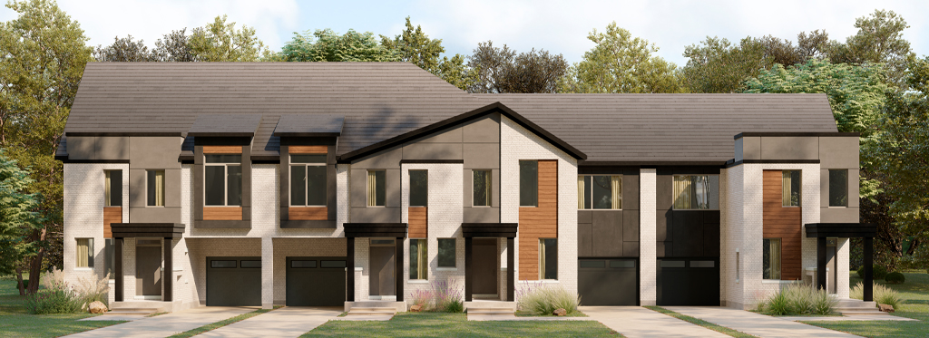 Plan 1, 24' Collection at Creekside: elevation rendering of a town block