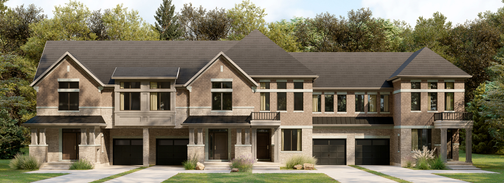 Plan 1E, 24' Collection at Parkview: elevation rendering of a town block