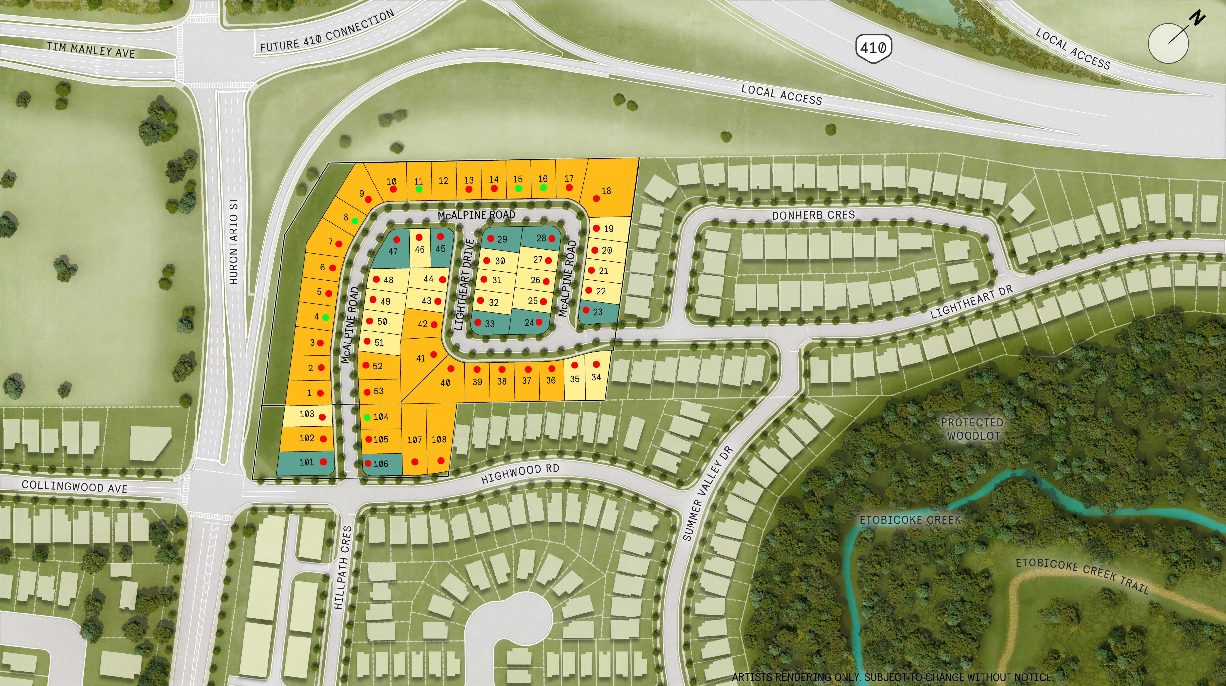 Site plan of Summer Valley in Caledon, with the released blocks shaded